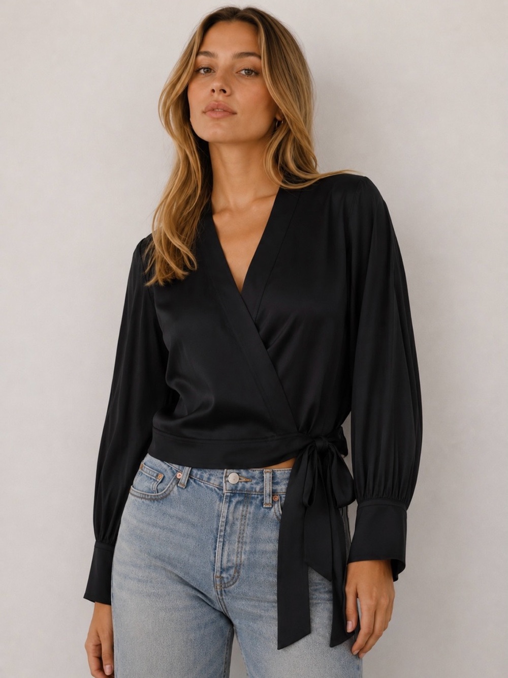 NWOT Everlane Washable Silk Black Wrap Blouse